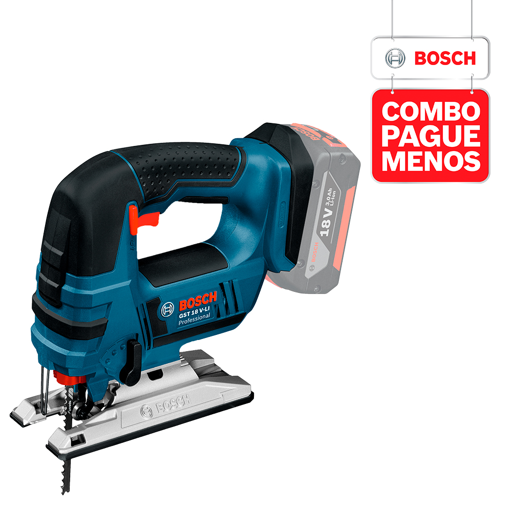 Serra Tico-Tico a Bateria Bosch GST 18V-LI + Parafusadeira e Furadeira de Impacto de ½